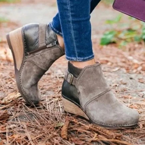 Dansko Shoes - Dansko two tone brown taupe suede leather booties with buckle detail Womens 8
